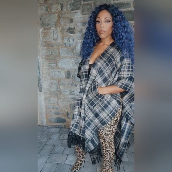 Miz Native Plaid Vegan Fringe Poncho - Picture 15 of 17